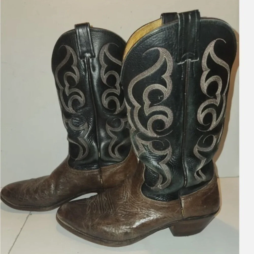 Nocona black brown western leather, cowboy boots size 9 1/2